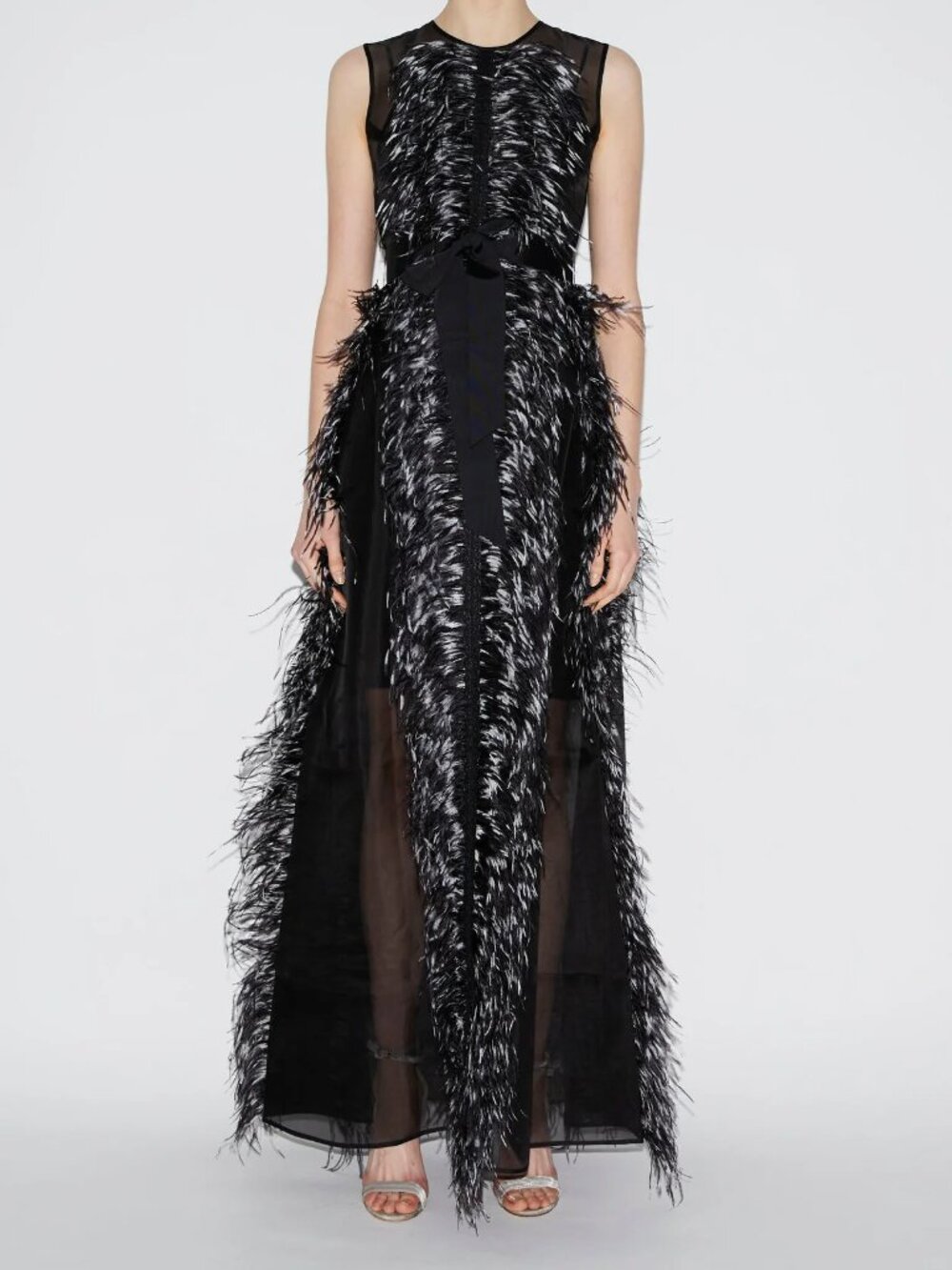 New Huishan Zhang Beau Handmade Ostrich Feather Silk Organza Gown Size 12 US - Picture 4 of 11